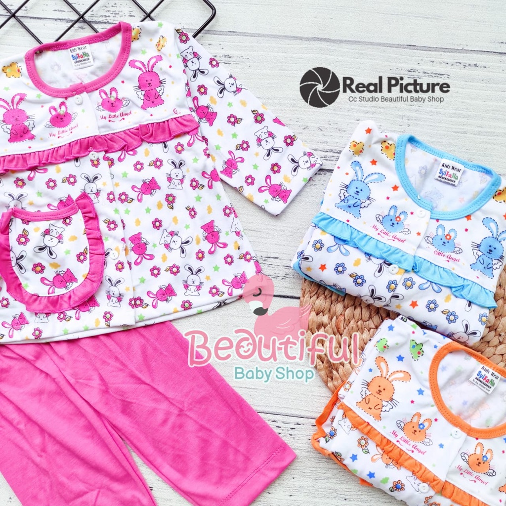 Setelan Baju Bayi Lengan Panjang Celana Panjang Motif Little Angel / Setelan Piyama Bayi Perempuan 3-12 Bulan / Baju Bayi Perempuan Syifana / Baby.ou