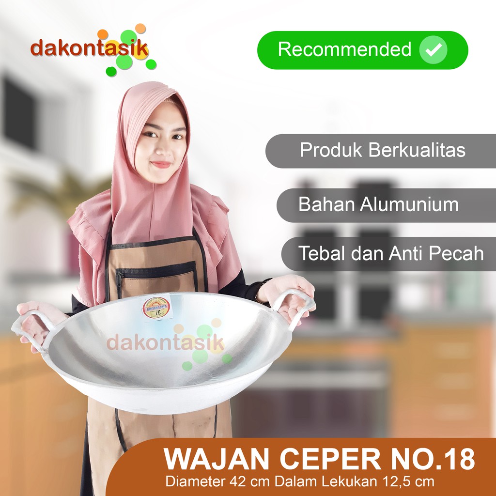 DAKONTASIK - Wajan Kuali Ceper No 18 Penggorengan alumunium Diameter 42cm