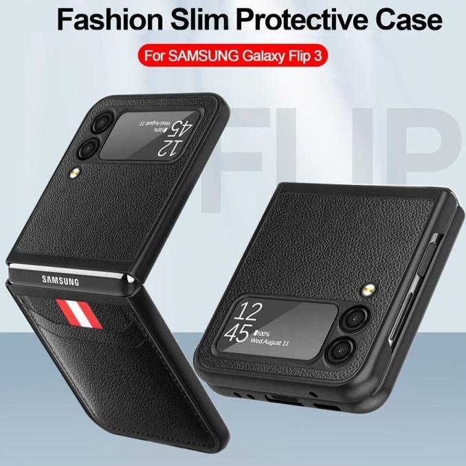 Korting aksesoris soft case Original Leather Slim Canvas Samsung Z Flip 3 Flip3 Case Casing Kulit