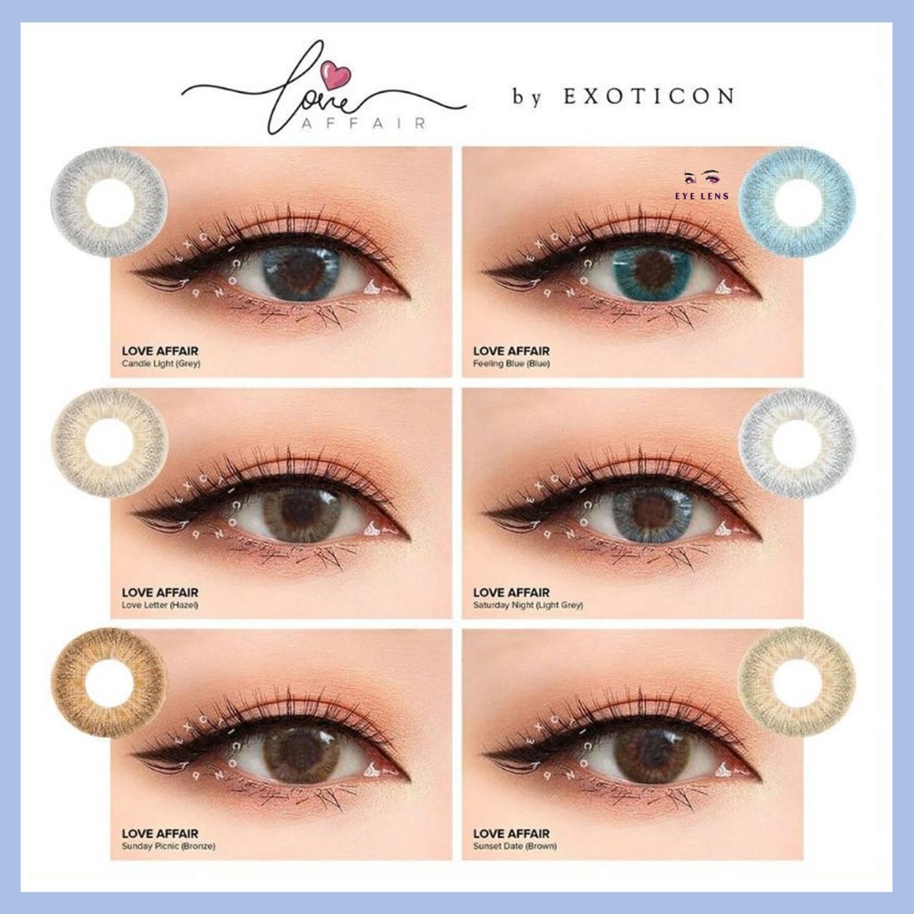 SOFTLENS X2 LOVE AFFAIR NORMAL DIA 14.5MM FREE LENSCASE BY EXOTICON / Softlen Soflen Soflens