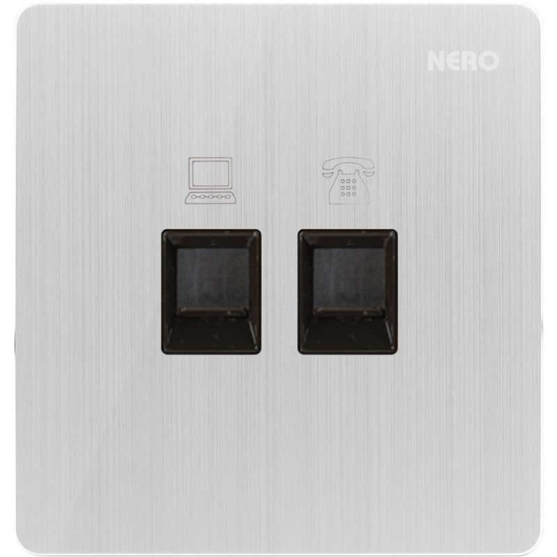 TITANIUM V11PHPCA-Silver Stop Kontak Telephone + Data Outlet CAT6 NERO