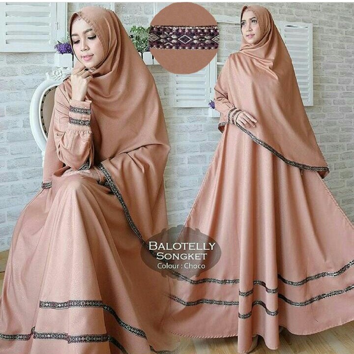 HOPYLOVY - Gamis Maxi Dress List Pita Songket Anisa Syari + Bergo