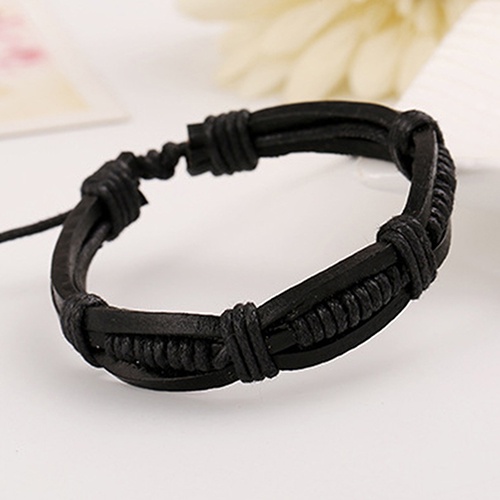 Hu Hu Hu Hu Hu Alat Bantu Pasang Kacamata♡ Gelang Bangle Cuff Bahan Kulit Rajut Gaya Punk Klasik Untuk Pria / Wanita