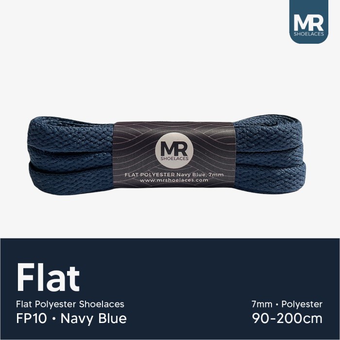 Original MR Shoelaces FP10 Navy Blue Biru Tali Sepatu Pipih Flat 7mm 90cm-200cm Polyester Premium Shoelaces