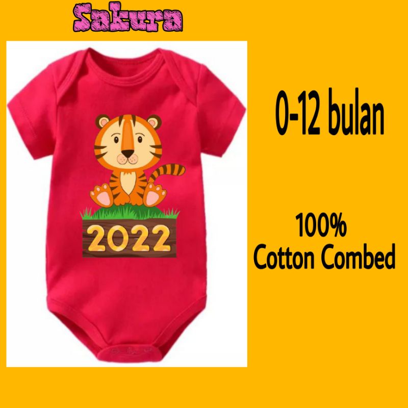 SC Kaos baju bayi jumper baby kids pendek viral tahun baru Imlek cute tiger 2022 tahun macan logo tulisan custom usia 0 1 2 3 4 5 6 7 8 9 10 11 12 bulan sampai umur 1 tahun adem jumpsuit babysuit romper bodysuit little anak kecil hitam style