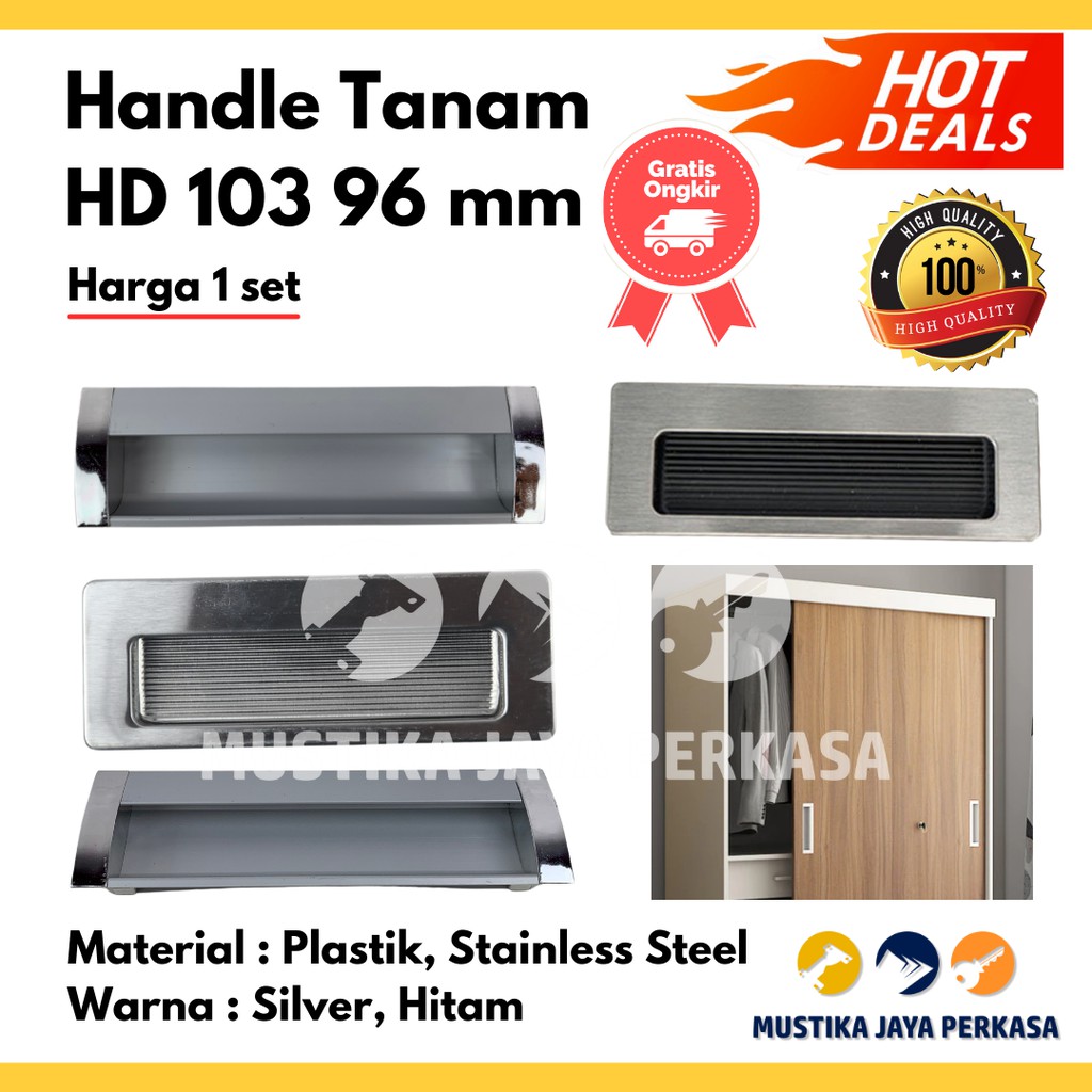 Handle Tarikan Tanam  Lemari Besi Plastik Laci Pintu Geser Kayu Hitam Stainless - 64 96 128