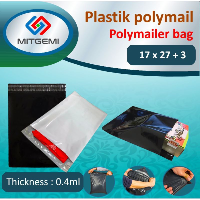 

plastik polymail - amplop polymailer - poly mailer bag uk 17 x 27 + 3 ( 100 lbr )