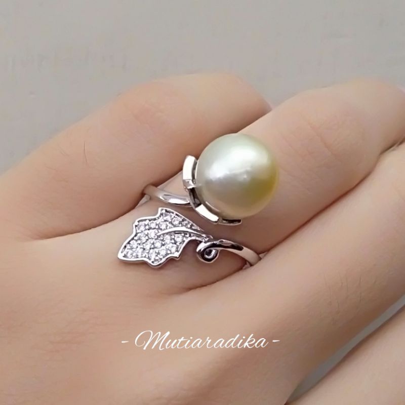 Cincin Rodhium Mutiara Model Daun