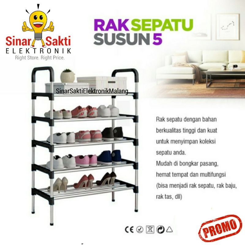 Rak Sepatu Susun Besi Stainless 5 Susun Serbaguna Tempat Sandal Sepatu Portable Malang