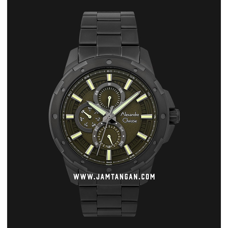 Alexandre Christie AC 6538 MF BIPGN Men Green Dial Black Stainless Steel Strap