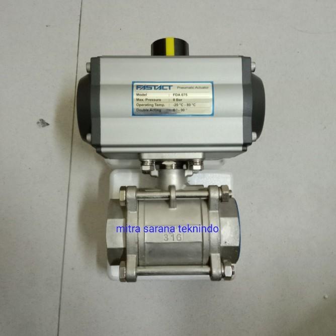 Stop Kran / Ball Valve Pneumatic Actuator Double Acting Drat 1" Inchi