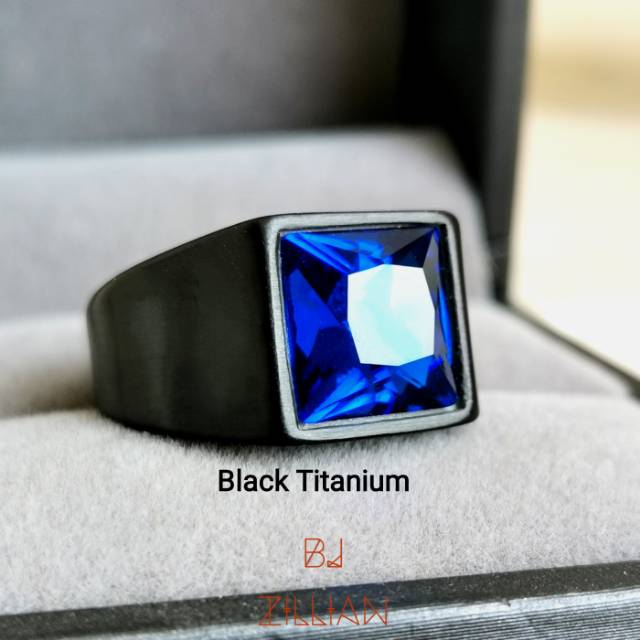 Cincin Blue Royal Titanium steel 316 Black And Silver