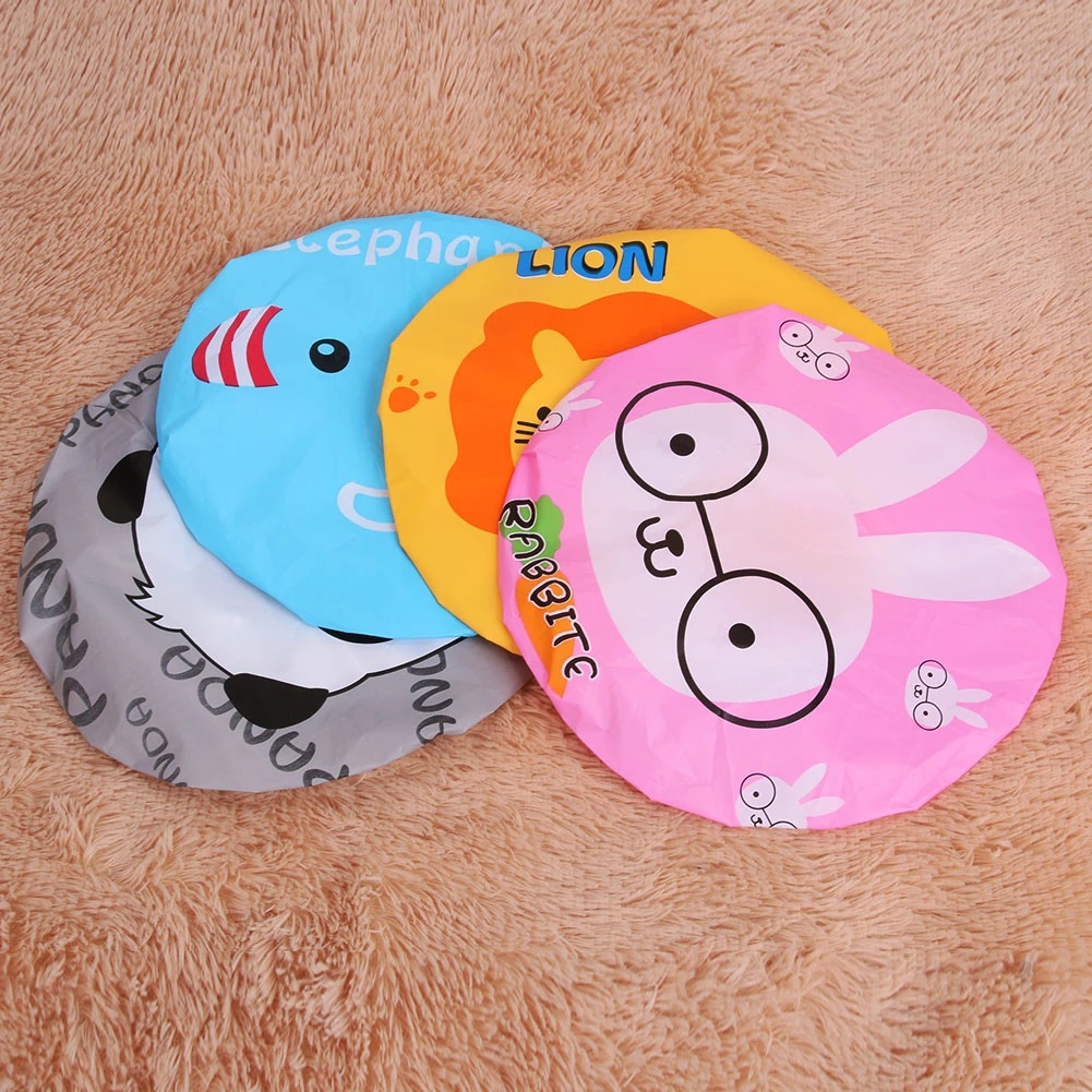 [Cute Cartoon Animal Waterproof Shower Cap][Resuable Lace Elastic Band Bath Hair Caps][Salon Waterproof Hair Hat][ Lovely Practical Shower Hat ]