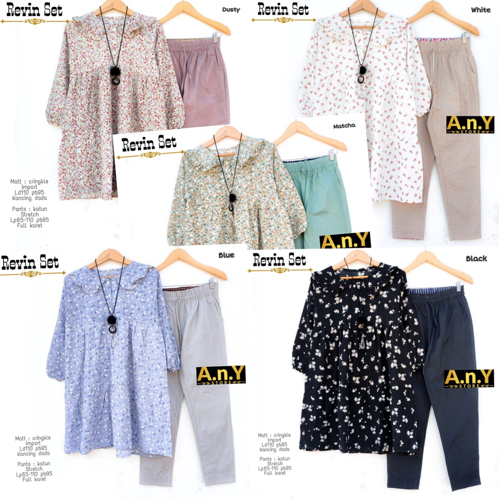 REVIN SET BY ANY - SET BAJU CRINKLE DAN CELANA KATUN - SETCEL ANY LABEL TUNIK SET ORI SOLO BAHAN CRI