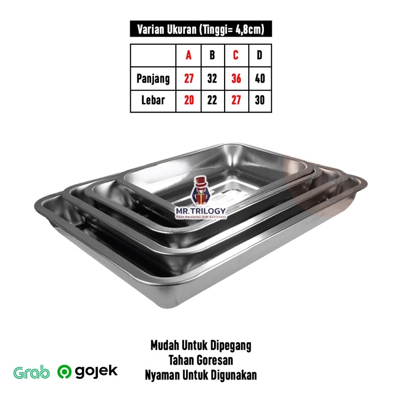 Nampan Stainless Persegi 8209 Tinggi 4.8cm Baking Tray Dapur loyang Anti Karat tempat saji