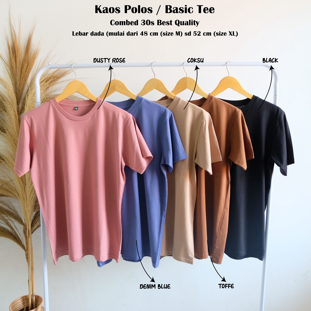 Kaos dewasa basic polos untuk wanita laki-laki bahan kaos katun combed 30s