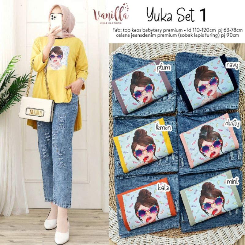 YUKA SET 1 ORI VANILLA • Setelan Wanita kaos+celana pinggal karet