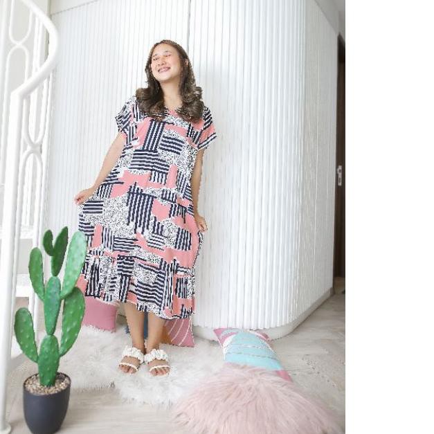 ☻ Daster Ruffle busui bahan katun premium/ daster panjang busui sebetis ◌