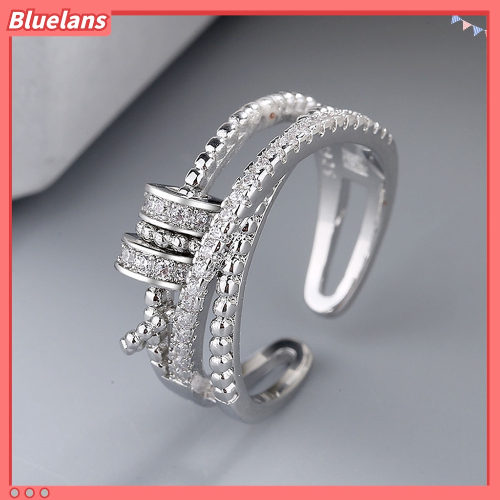 Cincin Jari Model Spiral Aksen Manik-Manik Berlian Imitasi Untuk Wanita