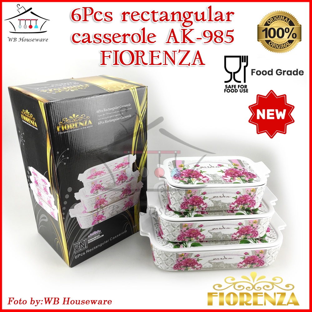 wadah saji segi ceramic susun 3 / 6pcs Casserole Basi Segi Keramik Motif Fiorenza AK-985 / prasman s