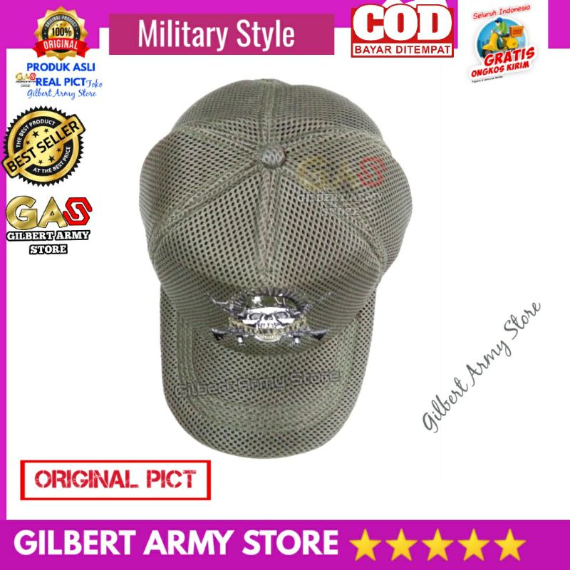 Topi Pria Military Style Murah Jaring - Gilbert Army Store-Topi Bordir militer tni Army