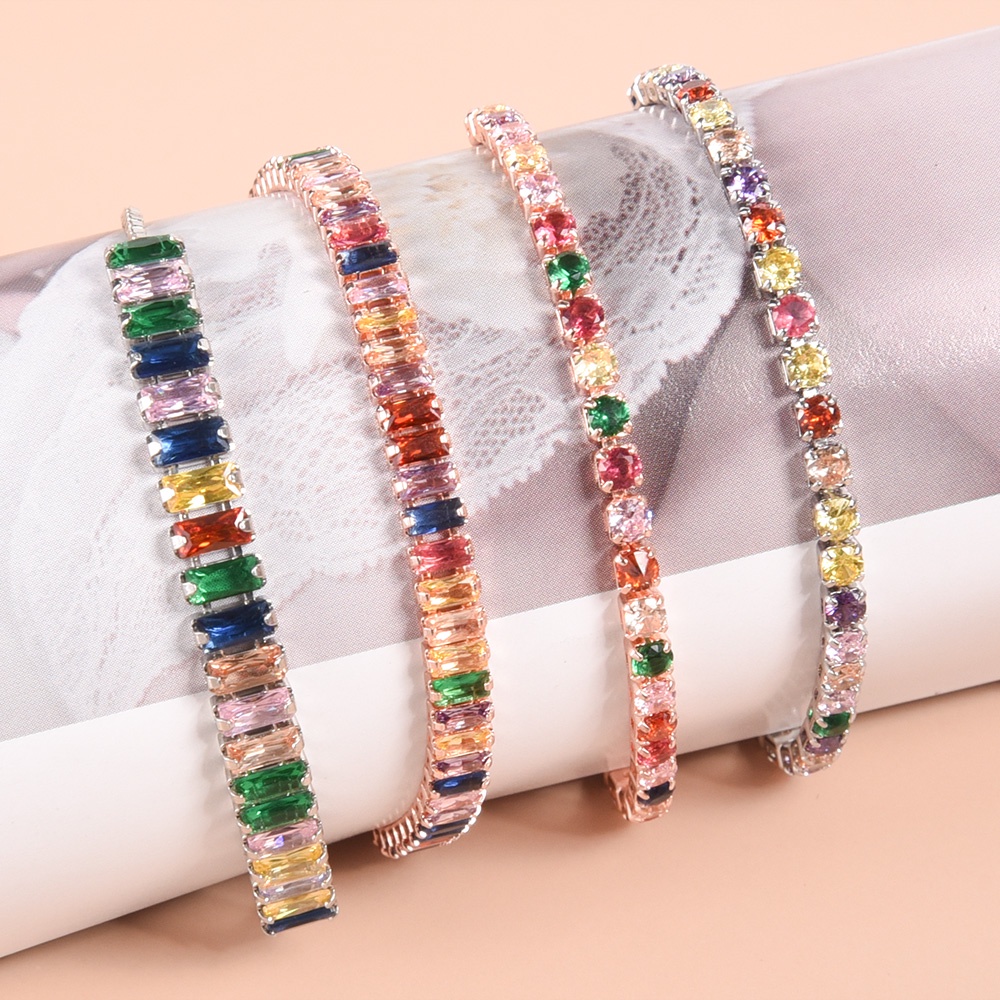 Hadiah Perhiasan Rainbow Kristal Zirkon Rantai Adjustable Bracelet Gelang Multicolor Warna-Warni Gadis Tenis Wanita