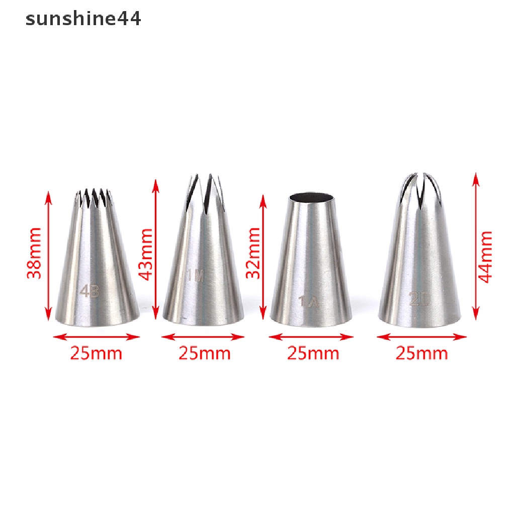 Sunshine 4Pcs Spuit Piping Medium Bahan Stainless Steel Untuk Dekorasi Kue