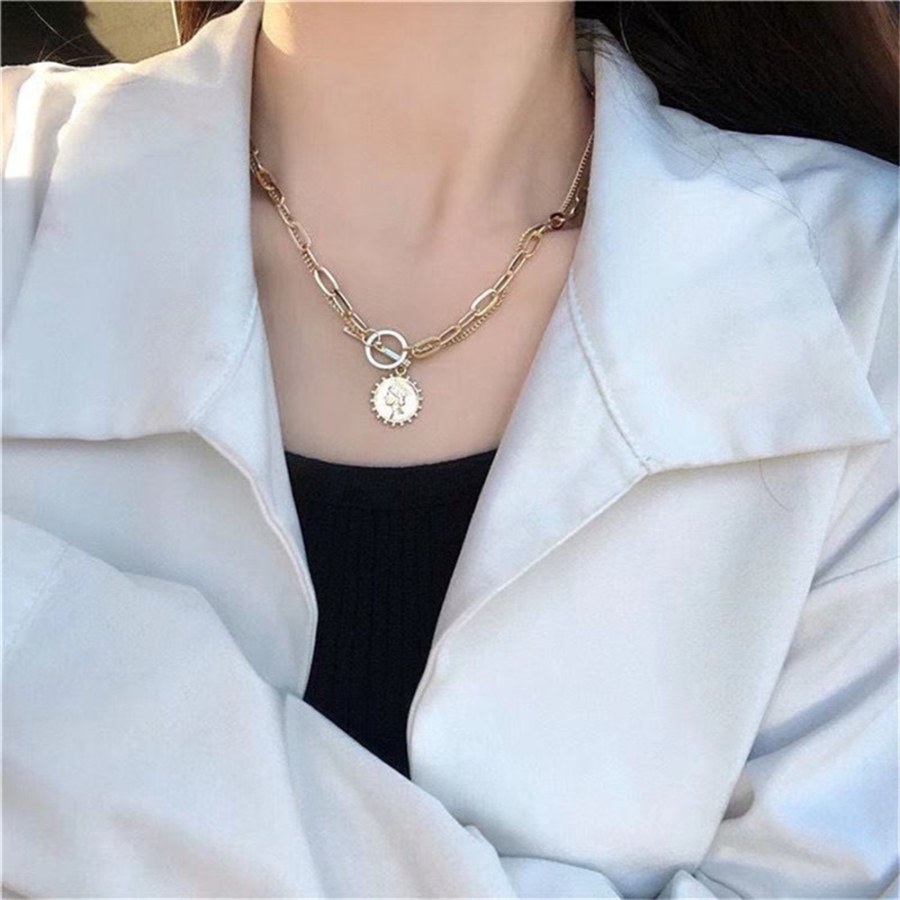 【COD Tangding】Temperament Double Simple Neck Chain New Personality Beautiful Head TO Buckle Clavicle Lady Necklace Accessories