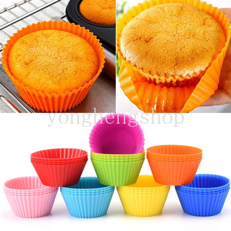 1 Pc Cetakan Kue Cupcake Bentuk Bulat Bahan Silikon Anti Lengket Dapat Digunakan Kembali Untuk Pesta