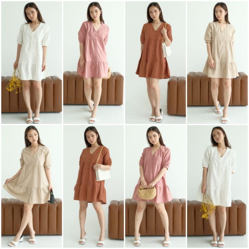 ♡ PREMIUM ♡ ORIGINAL ! MIRRANDA V-NECK BUTTON LAYER MINI DRESS  ( BUSUI FRIENDLY )