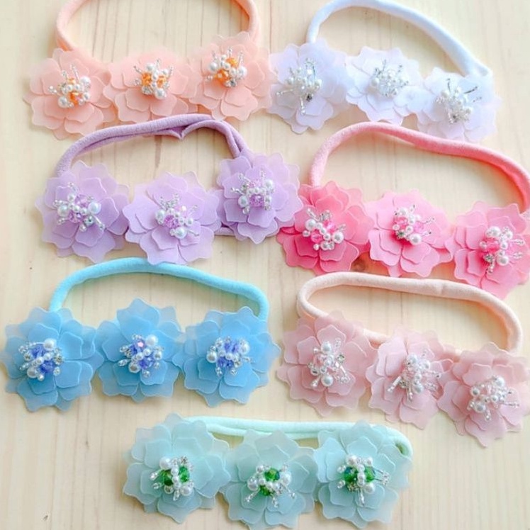 Triple organza sakura pearly headband