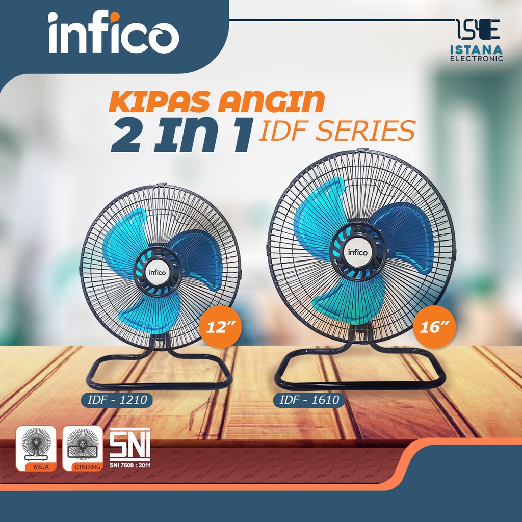 KIPAS ANGIN BESI 2 IN 1 MERK INFICO ORIGINAL BER SNi! BISA MEJA DAN DINDING 12&amp;16 INCH FREE ONGKIR +