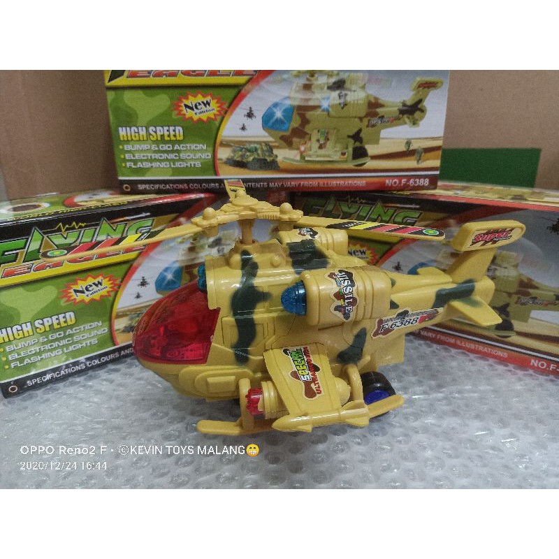 F 6388 mainan anak edukasi helikopter baterai bisa bump and go dan ada suaranya / flying eagle