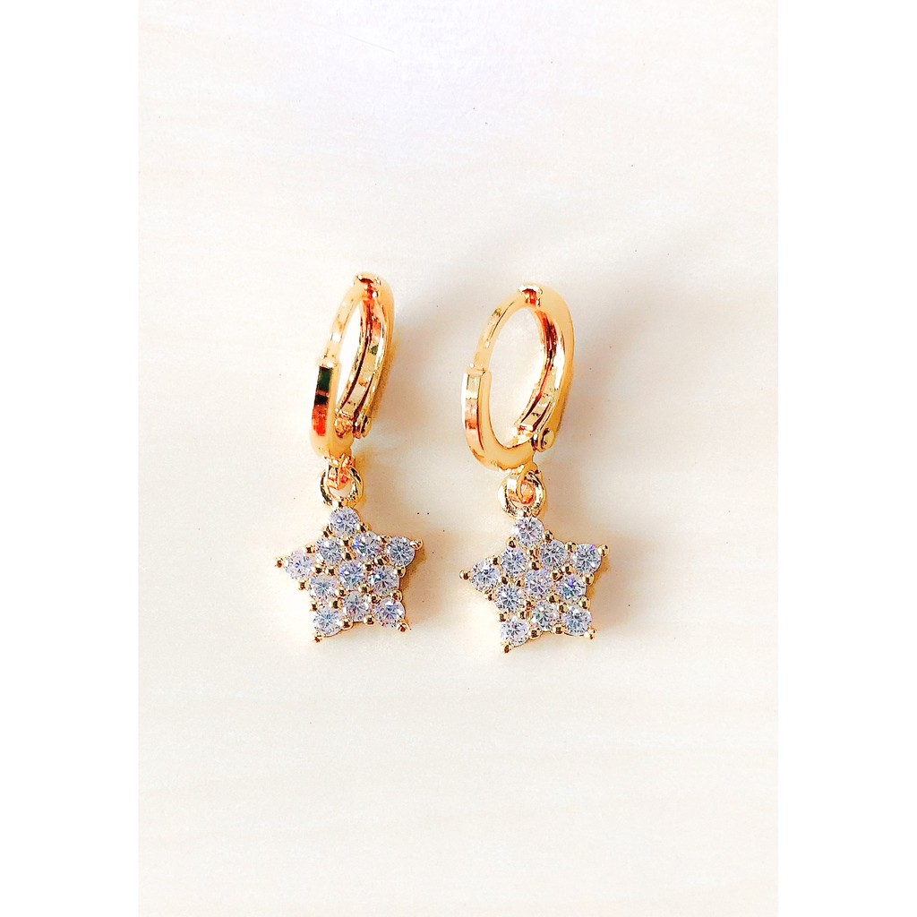 Anting Wanita Model Star Full Zirconia Gold