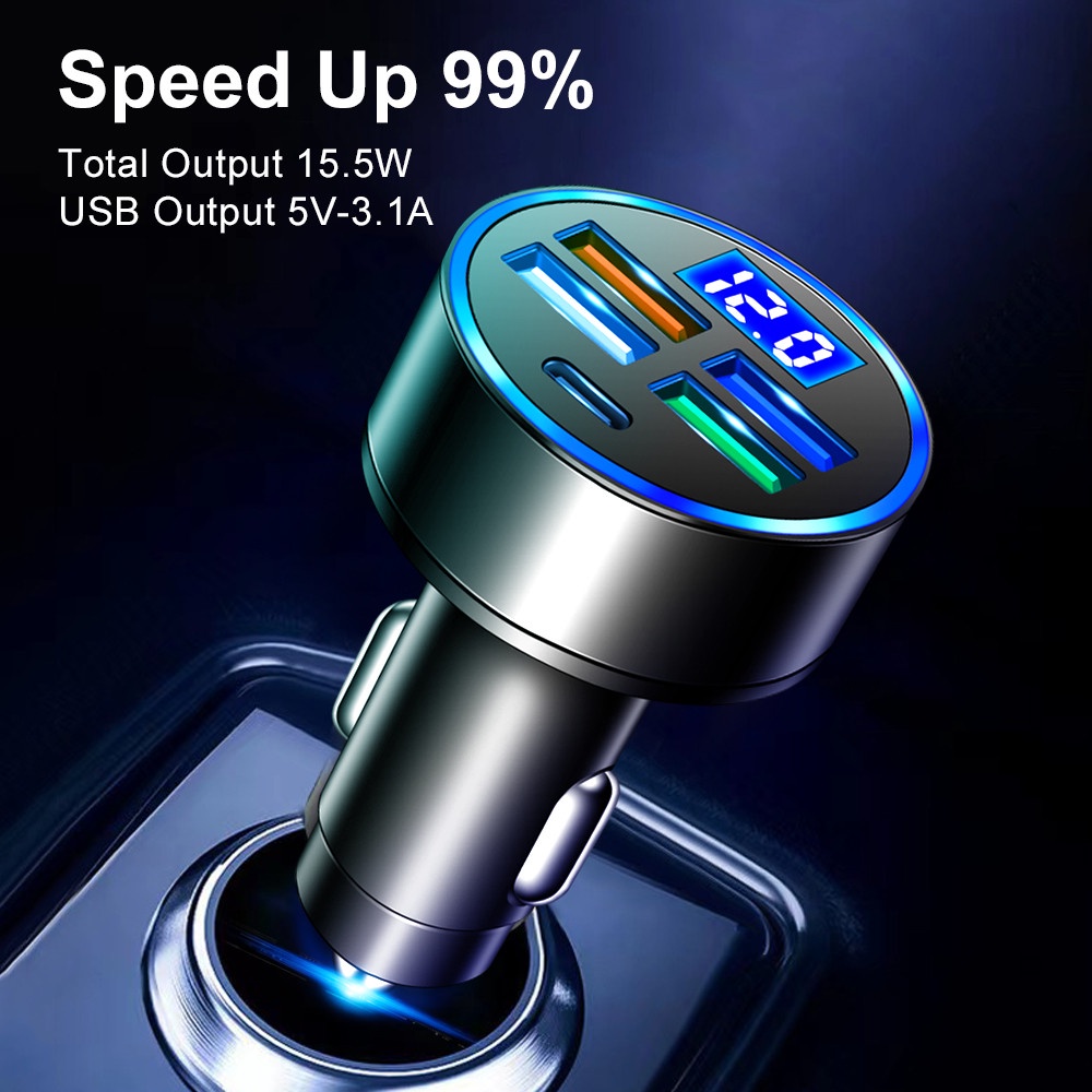 Adapter Charger Mobil 4 Port Usb Tipe-c Fast Charging Untuk Iphone / Android