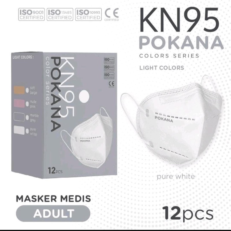Masker Pokana KN95 6 Ply Mask 12 Pcs (pengiriman warna RANDOM) tidak bisa pilih warna