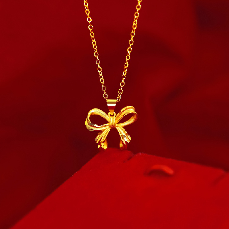 Kalung Rantai Lapis Emas Asli Kadar 375 Dengan Liontin Pita Untuk Wanita