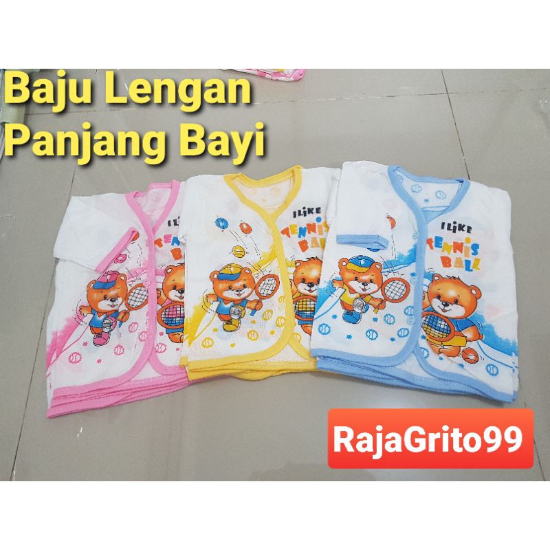 Baju Bayi Lengan Panjang KATUN isi 1 Lusin / Baju Atasan Bayi Putih Sablon / Baju Panjang Baby, Bahan Katun TC Newborn