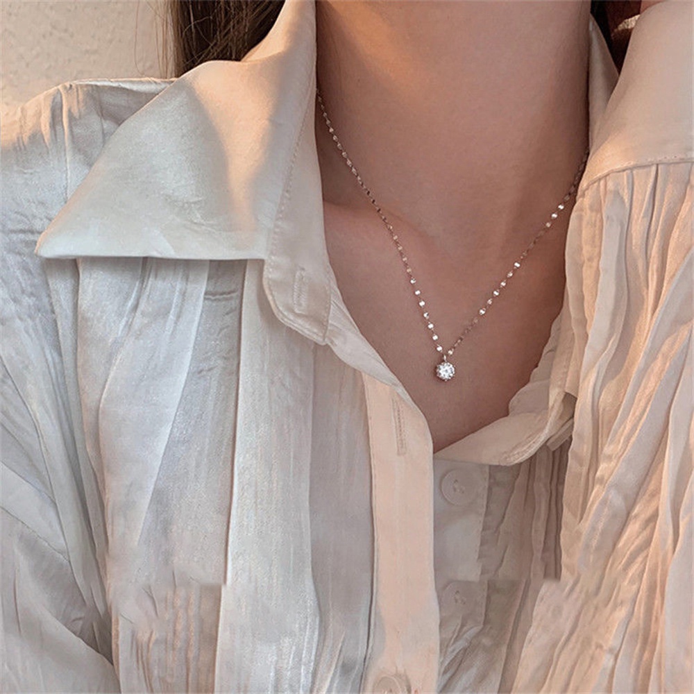 【COD Tangding】Simple Zircon Pendant Necklace Shining Korea Fashion Clavicle Chain Female Jewelry
