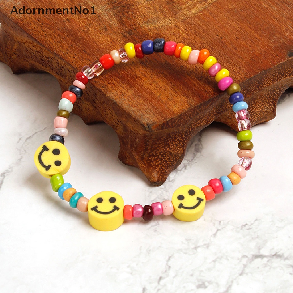 (AdornmentNo1) Gelang Tangan Manik-Manik Motif Smiley Face Warna-Warni Gaya Boho Untuk Wanita