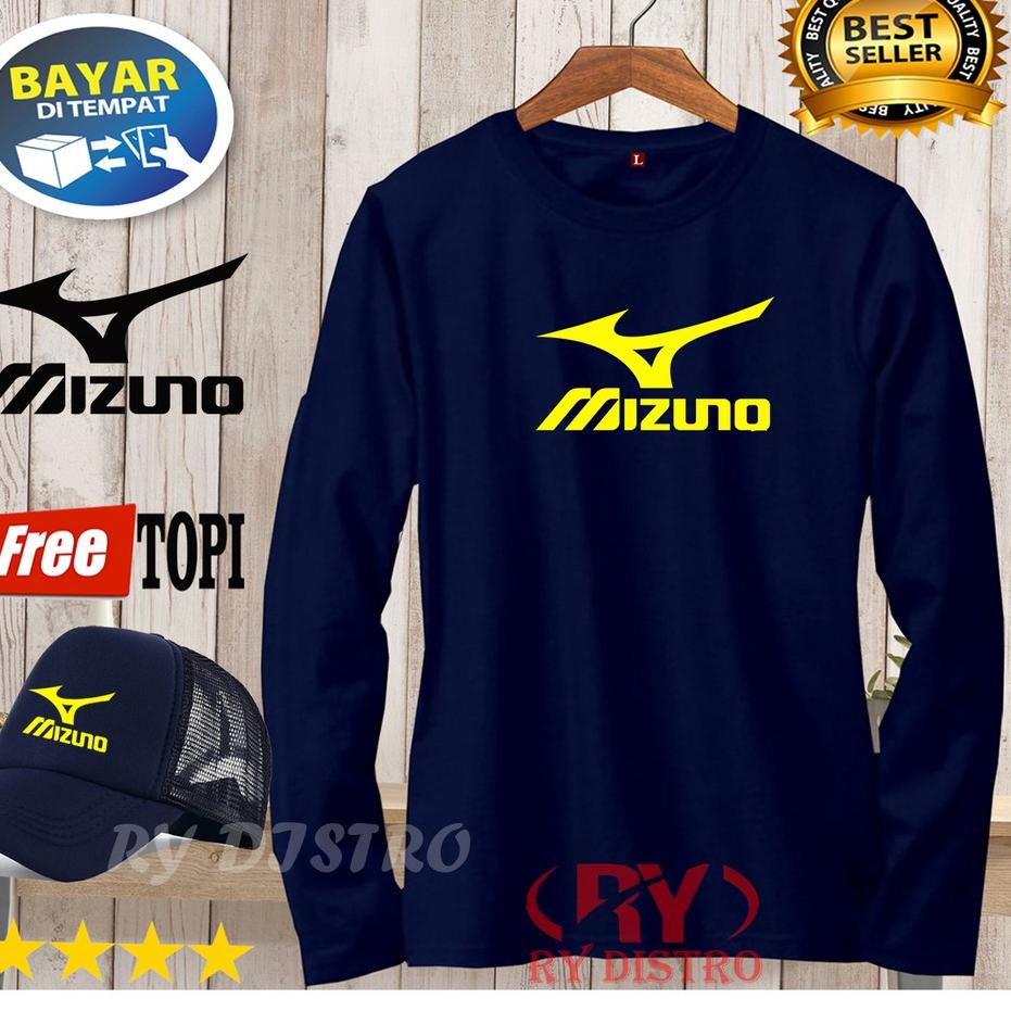 ◌ PROMO BUNUS TOPI ... Kaos Lengan Panjang Mizuno Motif Yellow +Topi / Kaos Pria / Kaos Polos ۩