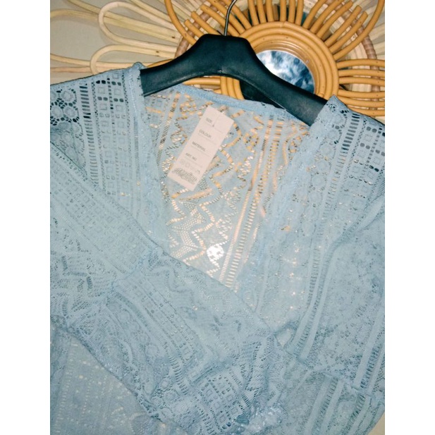 Cardigan Brokat Lengan Balon/Kardigan Burkat/Kardi Brukat/Outer Long Cardi-biru wardah