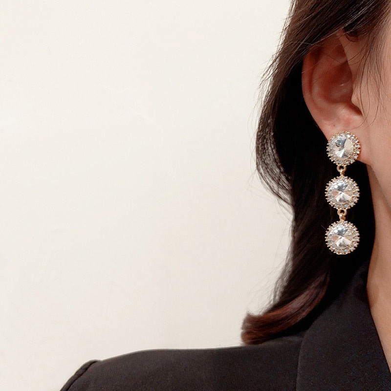 Anting Tusuk Gantung Bahan Sterling Silver 925 Desain Geometri + Mutiara + Berlian Imitasi Untuk Wanita