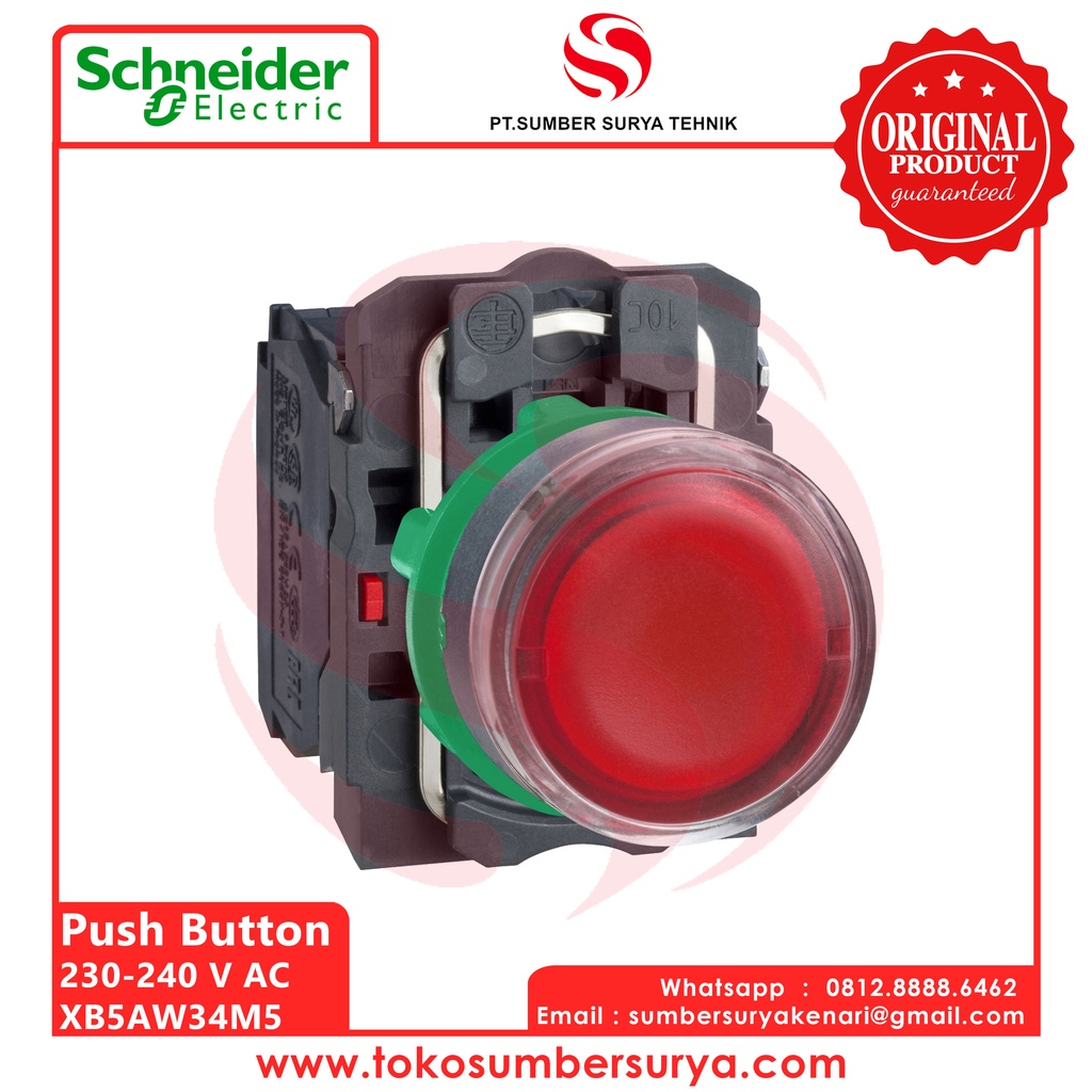Push Button Warna Merah Saklar Listrik ON OFF SNI XB5AW34M5 Asli Ori Schneider