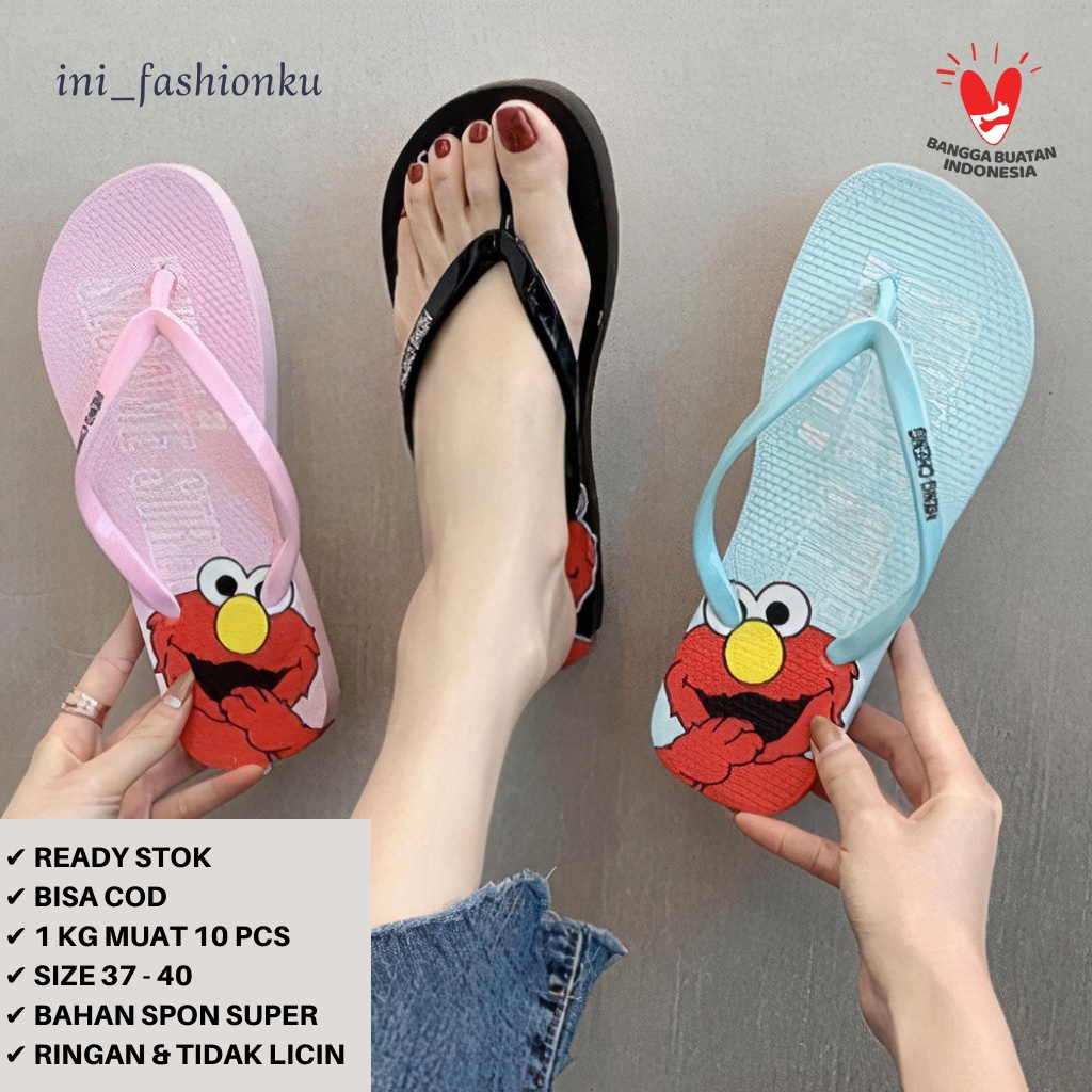 ( BISA COD ) SANDAL JEPIT SENDAL SPON TERBARU MOTIF ELMO SESAME STREET LUCU IMUT BISA GROSIR