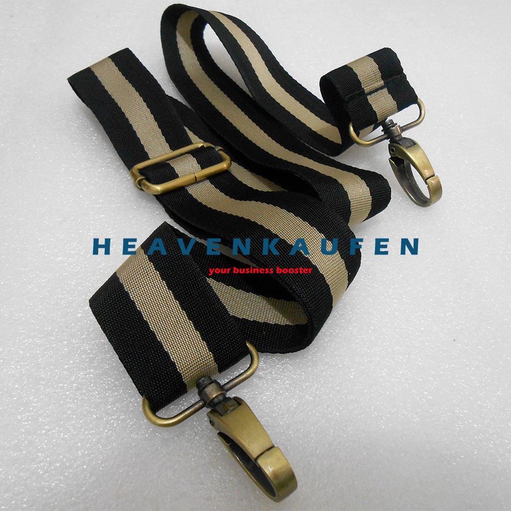 Strap Tas / Tali Selempang Tas Unisex Lebar 3,8 cm Warna Hitam Strip Cream Kait Besi ATG