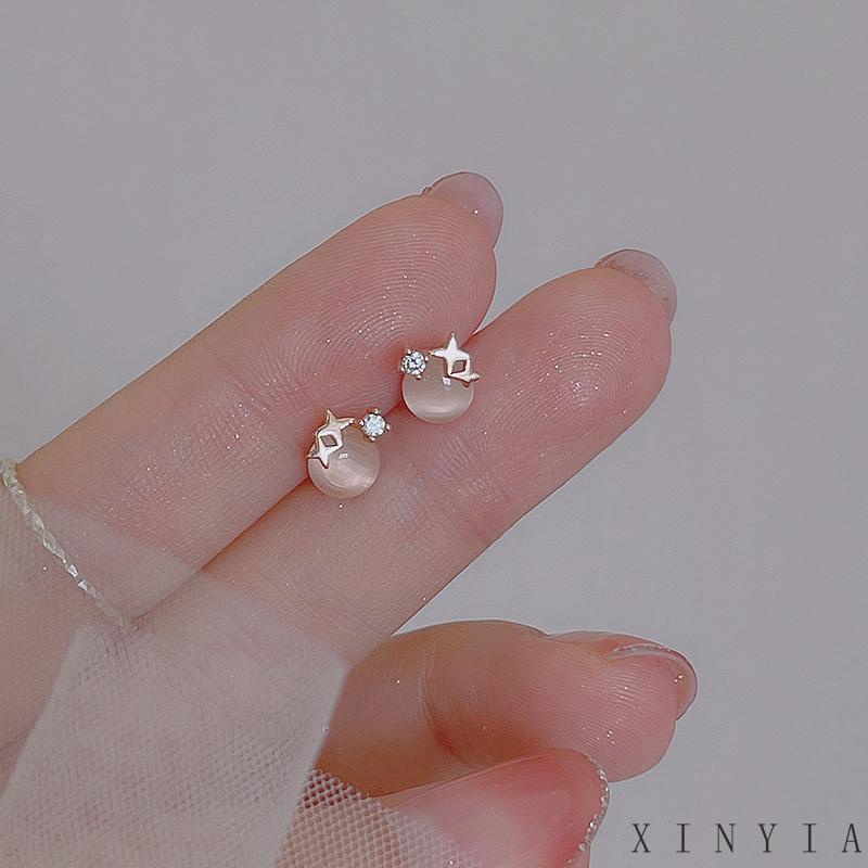 【Bayar di tempat】Anting Tusuk Sterling Silver 925 Desain Bintang Kecil Hias Batu Opal Simple Untuk Wanita