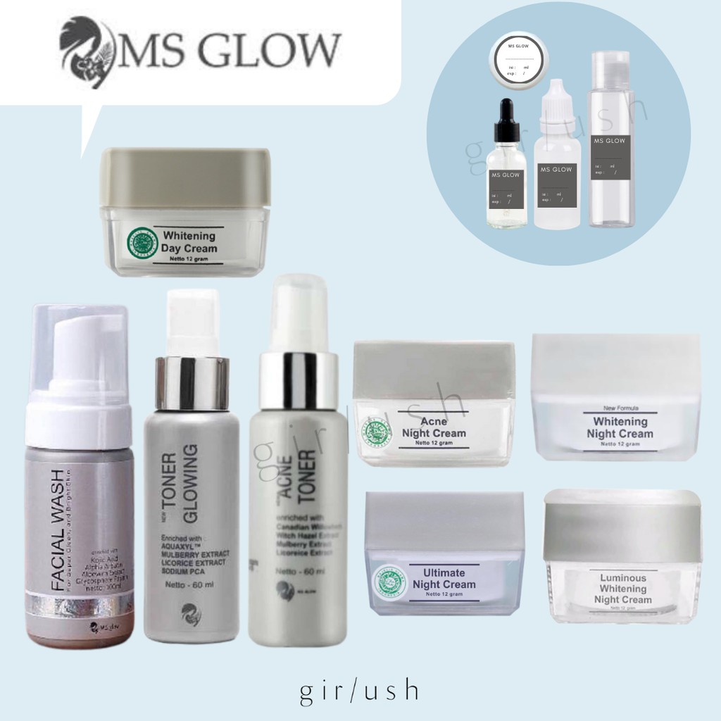 (SHARE&amp;FULL) MS GLOW paket ultimate luminuous acne whitening paket MS GLOW toner day night cream