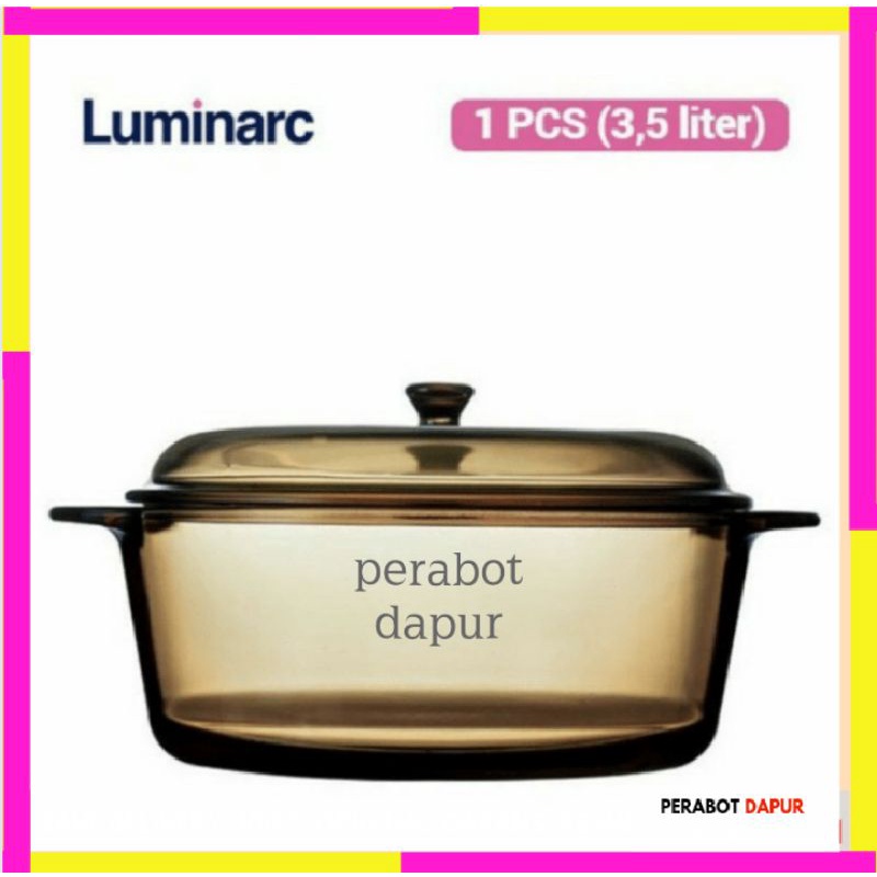 Panci Kaca Glass Pan Luminarc Vitro Amber Basi Casserole 3.5 liter