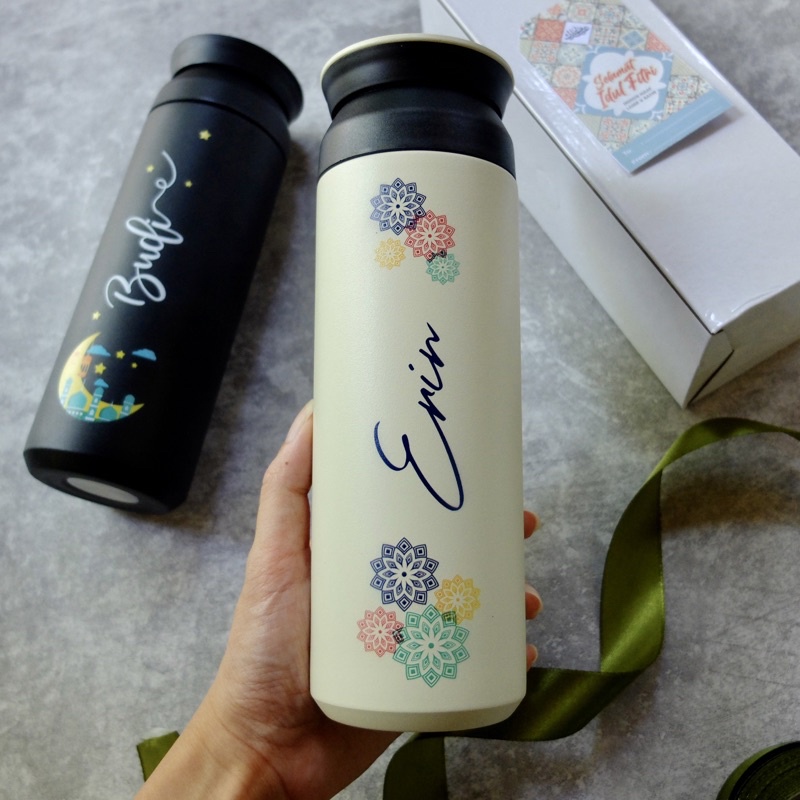 Tumbler Idul Fitri 500ml Travel Kado Hampers Bingkisan Lebaran Botol Minum Termos Kekinian Japanese Style Free Kartu